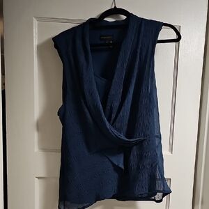 Donna Karan Navy Blue Draped Blouse